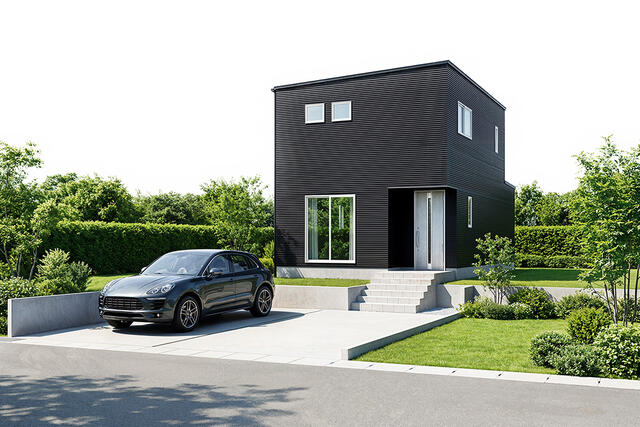 外観【Ｃ棟】駐車最大３台可！プライバシーと快適性を備え、住まいに落ち着きと安心感をもたらす外観デザインです。※掲載の外観は図面を基にＣＧで描いたもので植栽・色・門扉・形状等、実際とは異なります。