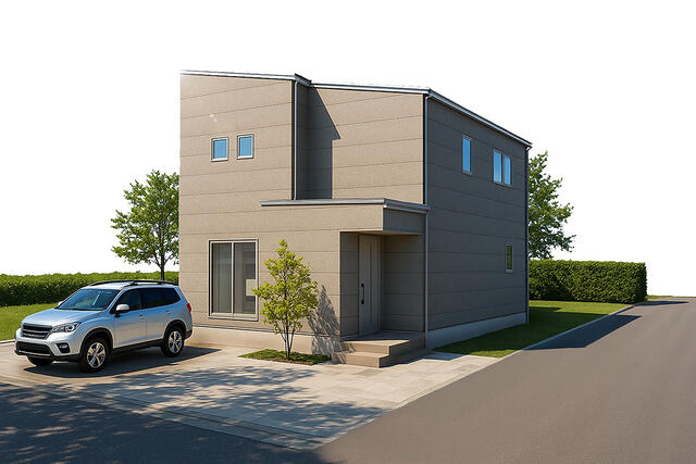 外観駐車３台可！※掲載の外観は図面を基にＣＧで描いたもので植栽・色・門扉・形状等、実際とは異なります。