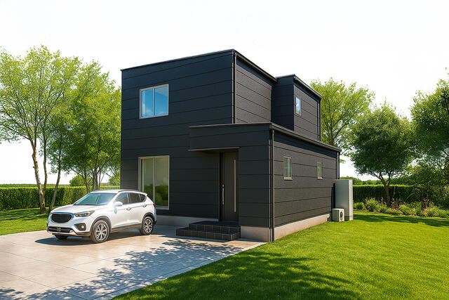 外観駐車３台可！都市的でスタイリッシュな外観デザイン。シンプルでありながら確かな存在感を放ちます。※掲載の外観は図面を基にＣＧで描いたもので植栽・色・門扉・形状等、実際とは異なります。