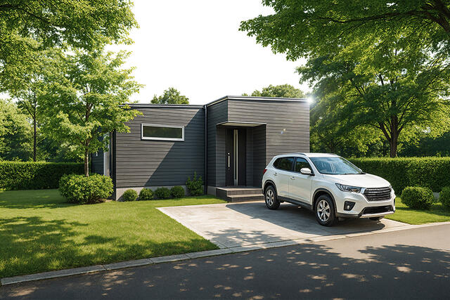 外観【Ｂ棟】駐車最大４台可！現代的なデザインが映える、暮らしに静かな存在感を添えるモダンな外観です。